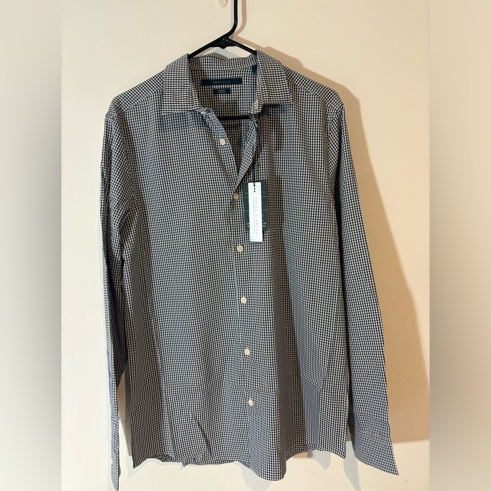 Perry Ellis Men’s Medium Long Sleeve Button Down NWT Gingham Dark Sapphire Shirt